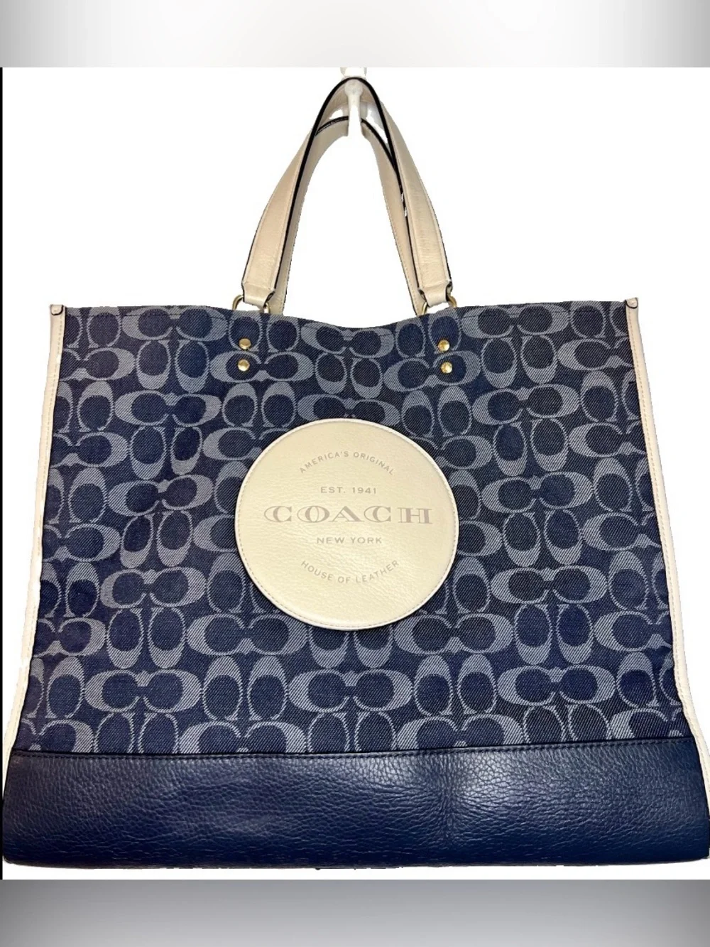 COACH Dempsey Tote 40 Bag in Signature Blue Jacquard with Patch